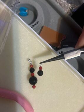 Azabache Black Jet & Red Coral Bead sterling silver short Pendant Women Jewelry